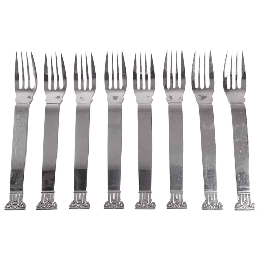42pc. Venturi-Scott Brown and Reed & Barton for Swid Powell Stainless Steel Classical Orders Flatware Set, ca. 1992 - Opportunity Shop DC