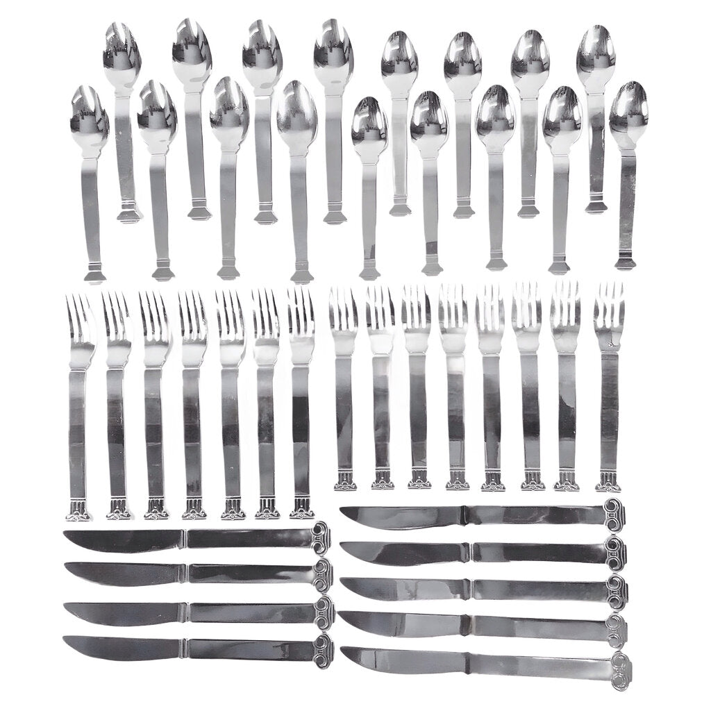 42pc. Venturi-Scott Brown and Reed & Barton for Swid Powell Stainless Steel Classical Orders Flatware Set, ca. 1992