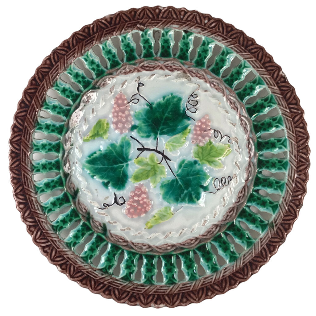 Grape Leaf Reticulated Majolica Plate, ca. 1875