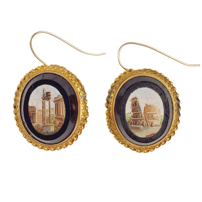 Victorian Italian Micromosaic Earrings Depicting the Forum & Colosseum