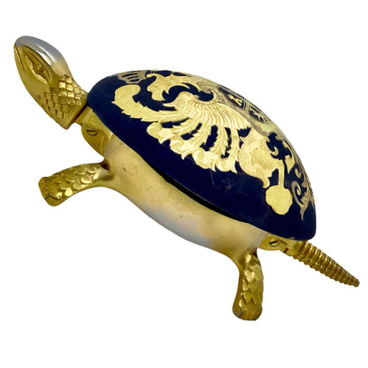 Vintage BOJ Eibar Spain Brass Damascene Wind-Up Turtle Hotel Desk Bell