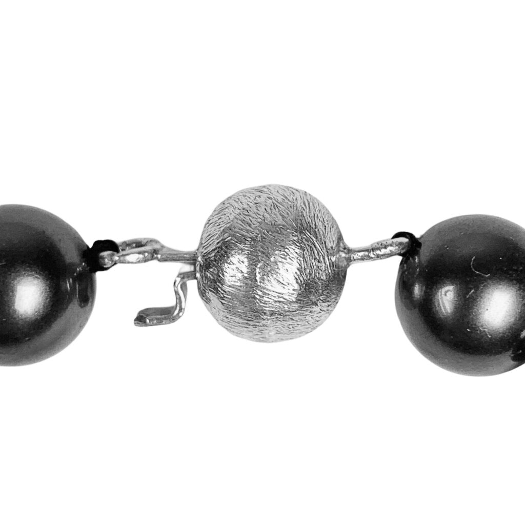 Black Cultured Pearl Necklace w. Silver Tone Ball Clasp