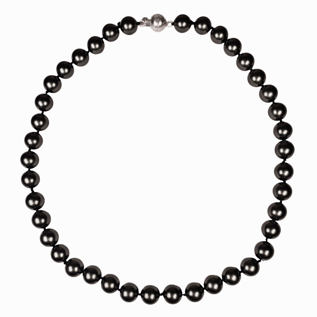 Black Cultured Pearl Necklace w. Silver Tone Ball Clasp