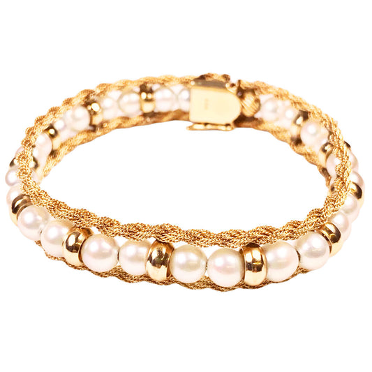 Possibly Natural Pearl & 14Kt Gold Rope Twist Bracelet