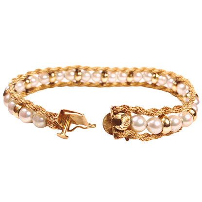 Possibly Natural Pearl & 14Kt Gold Rope Twist Bracelet