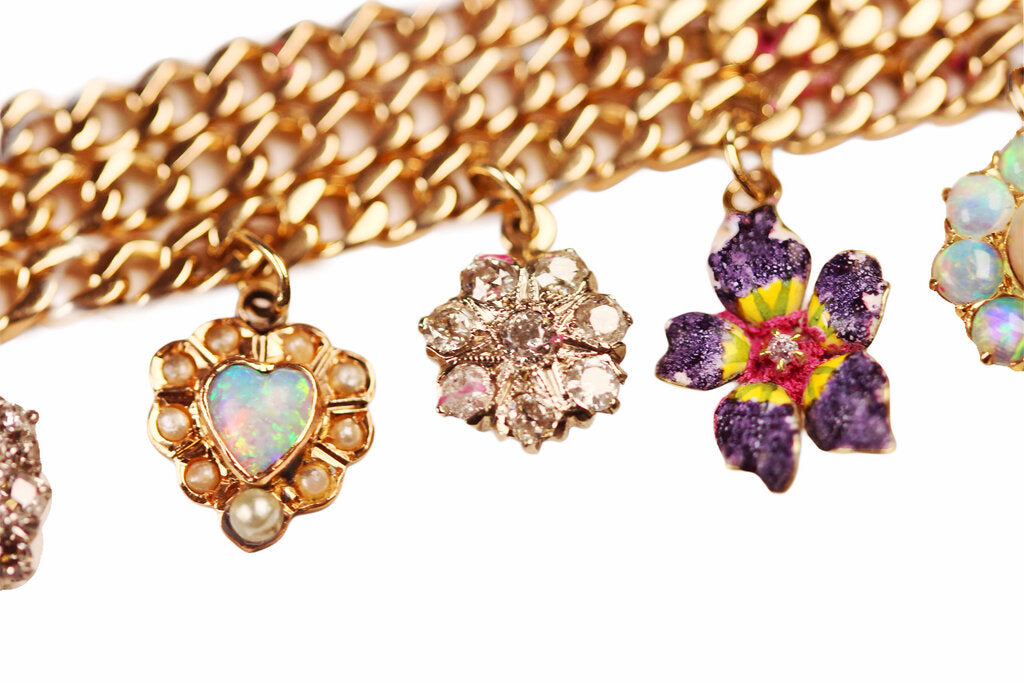 Antique Gemstone Charm Bracelet in 14Kt Gold