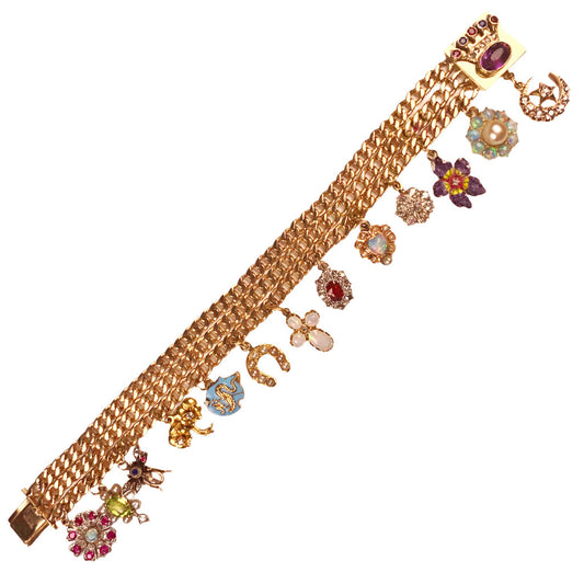 Antique Gemstone Charm Bracelet in 14Kt Gold