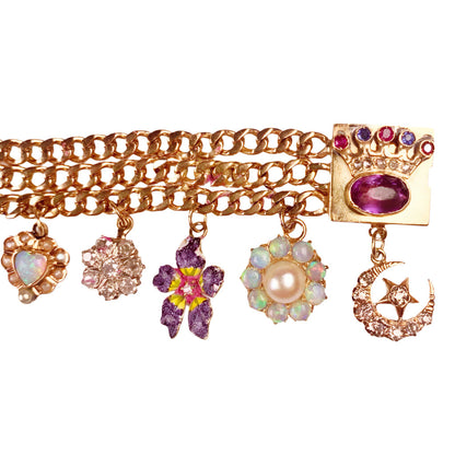 Antique Gemstone Charm Bracelet in 14Kt Gold