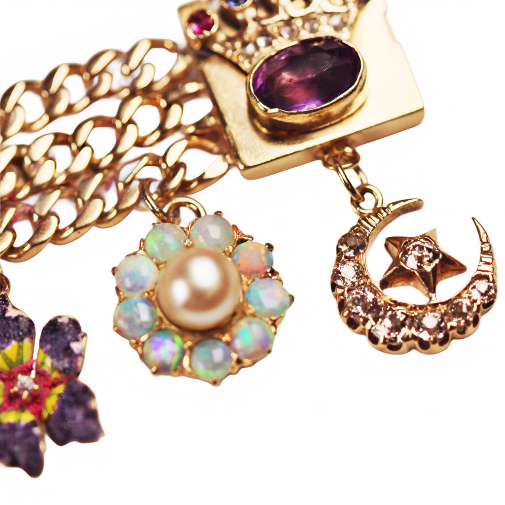 Antique Gemstone Charm Bracelet in 14Kt Gold