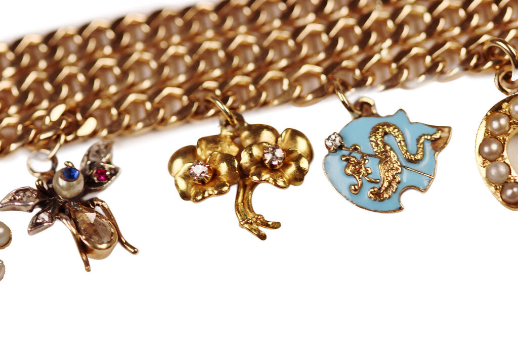 Antique Gemstone Charm Bracelet in 14Kt Gold