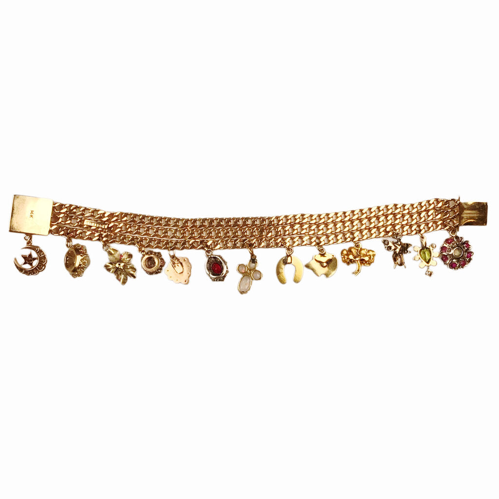 Antique Gemstone Charm Bracelet in 14Kt Gold