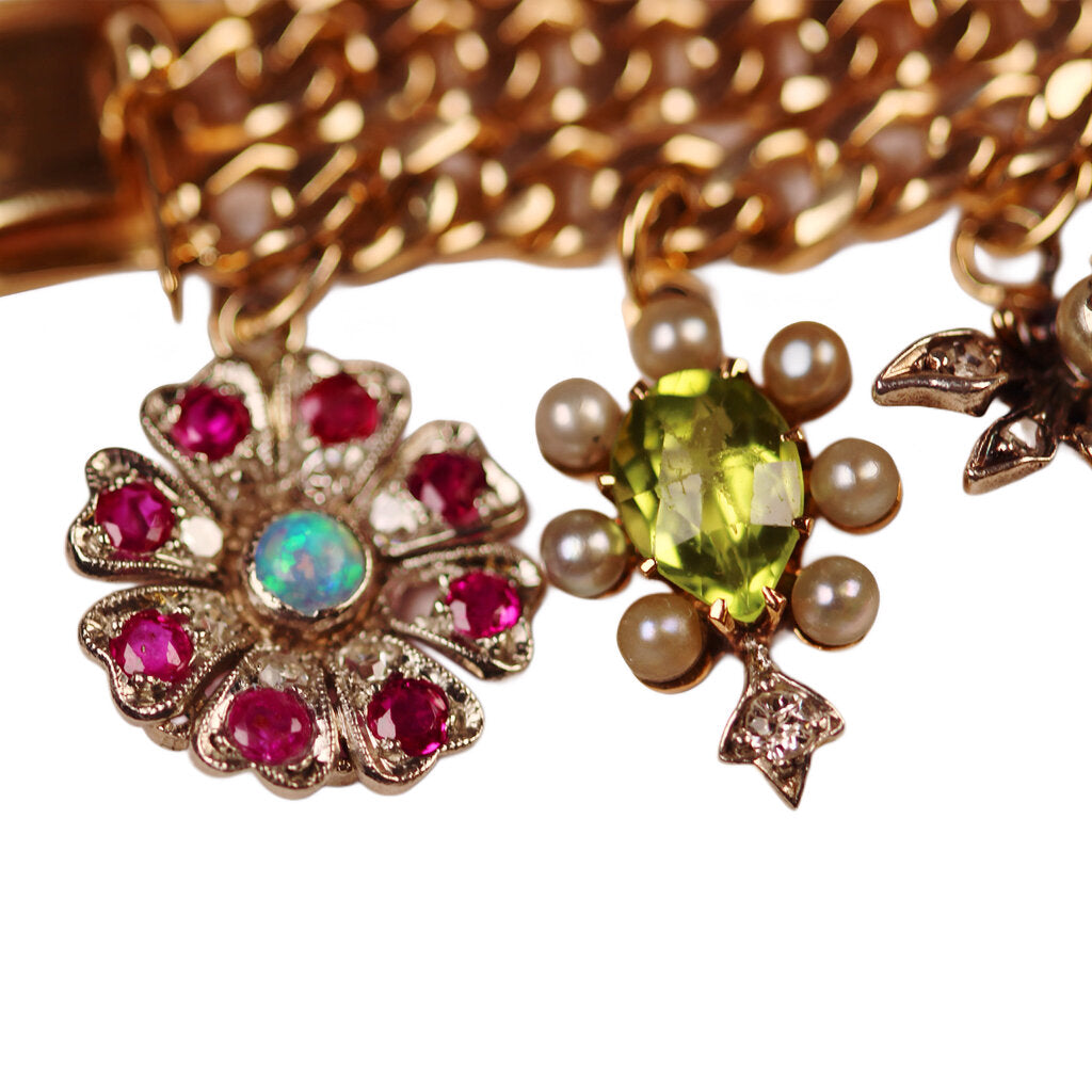 Antique Gemstone Charm Bracelet in 14Kt Gold