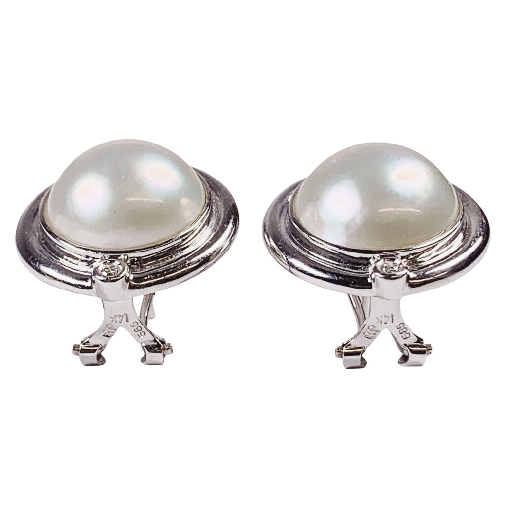 Mabe Pearl & Diamond Earrings in 14Kt White Gold