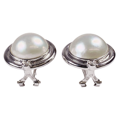 Mabe Pearl & Diamond Earrings in 14Kt White Gold