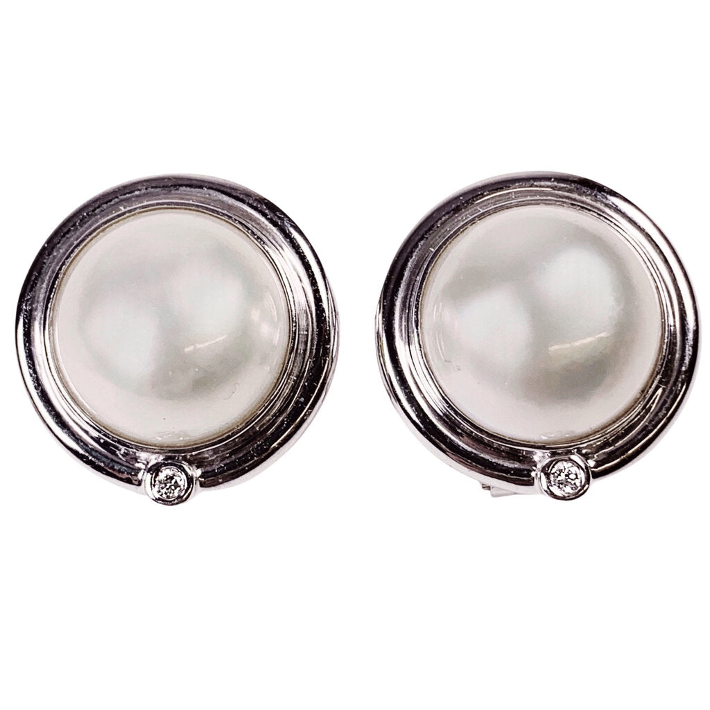 Mabe Pearl & Diamond Earrings in 14Kt White Gold