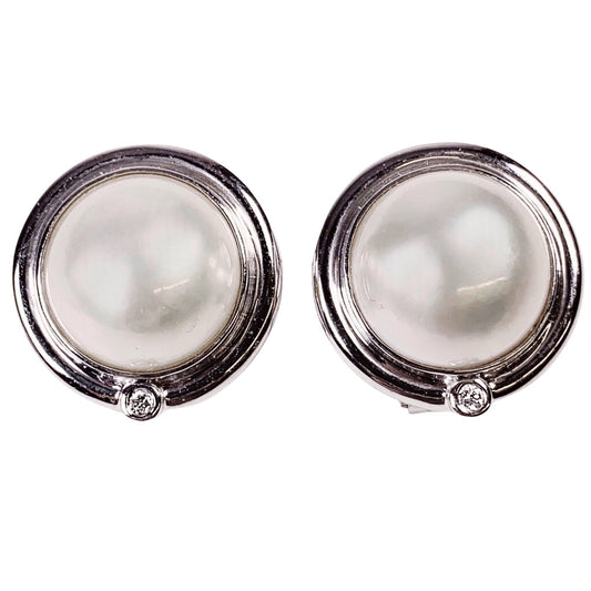 Mabe Pearl & Diamond Earrings in 14Kt White Gold