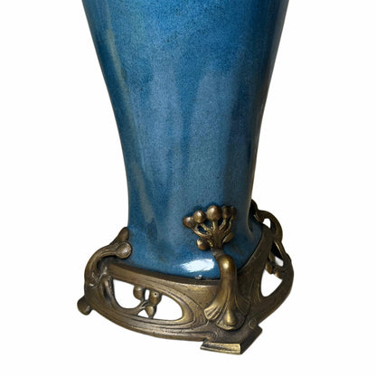 Jugendstil Bronze Mounted Ceramic Vase Converted For Use As a Lamp