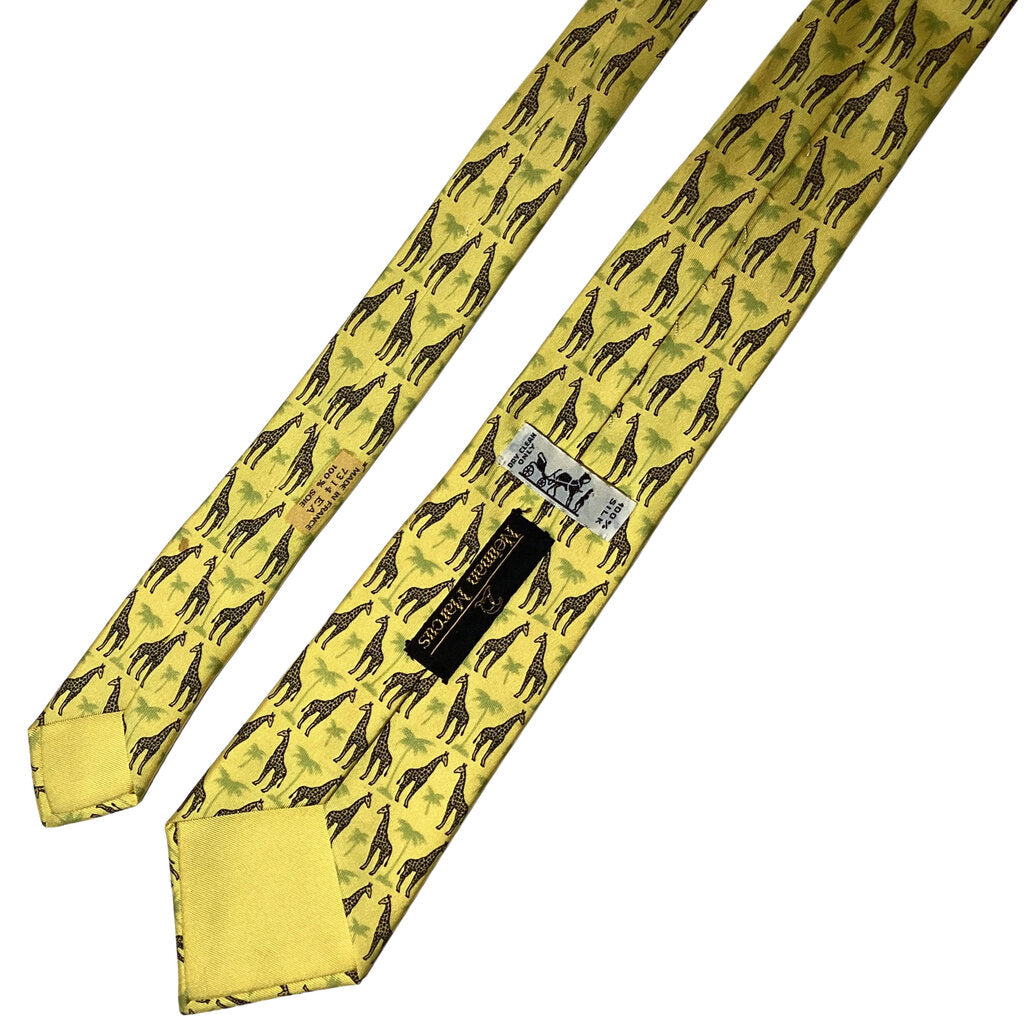 Hermes Yellow Giraffe Silk Necktie 7314 EA