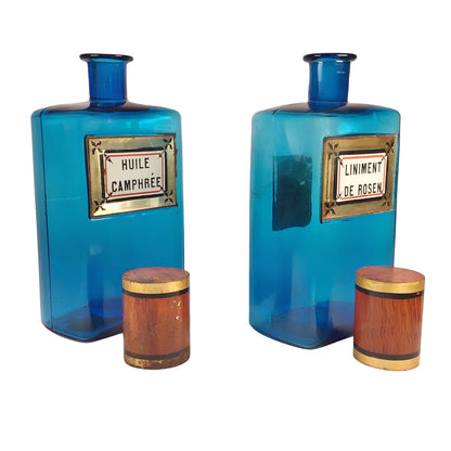 Pair of Napoleon III Blue Glass Apothecary Jars