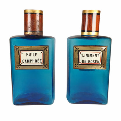 Pair of Napoleon III Blue Glass Apothecary Jars