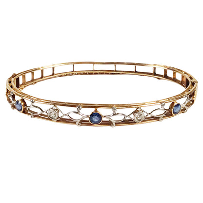 Antique Sapphire & Diamond Set 14Kt Gold Bangle