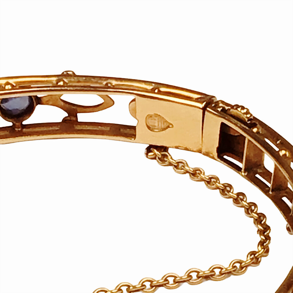 Antique Sapphire & Diamond Set 14Kt Gold Bangle