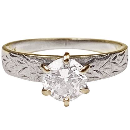 Solitaire Diamond Set in a 14Kt Engraved White Gold Ring