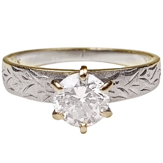 Solitaire Diamond Set in a 14Kt Engraved White Gold Ring