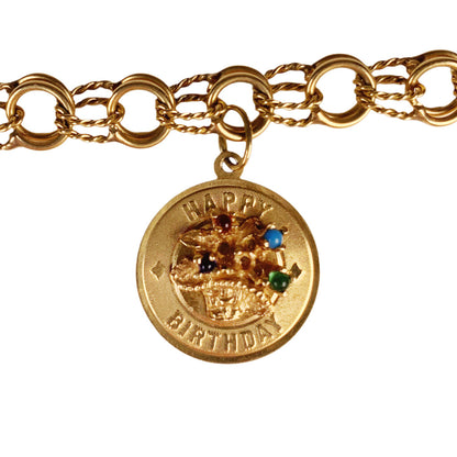 14Kt Gold Fancy Link Bracelet w. 4 14Kt Gold Charms One Set w. Gemstones