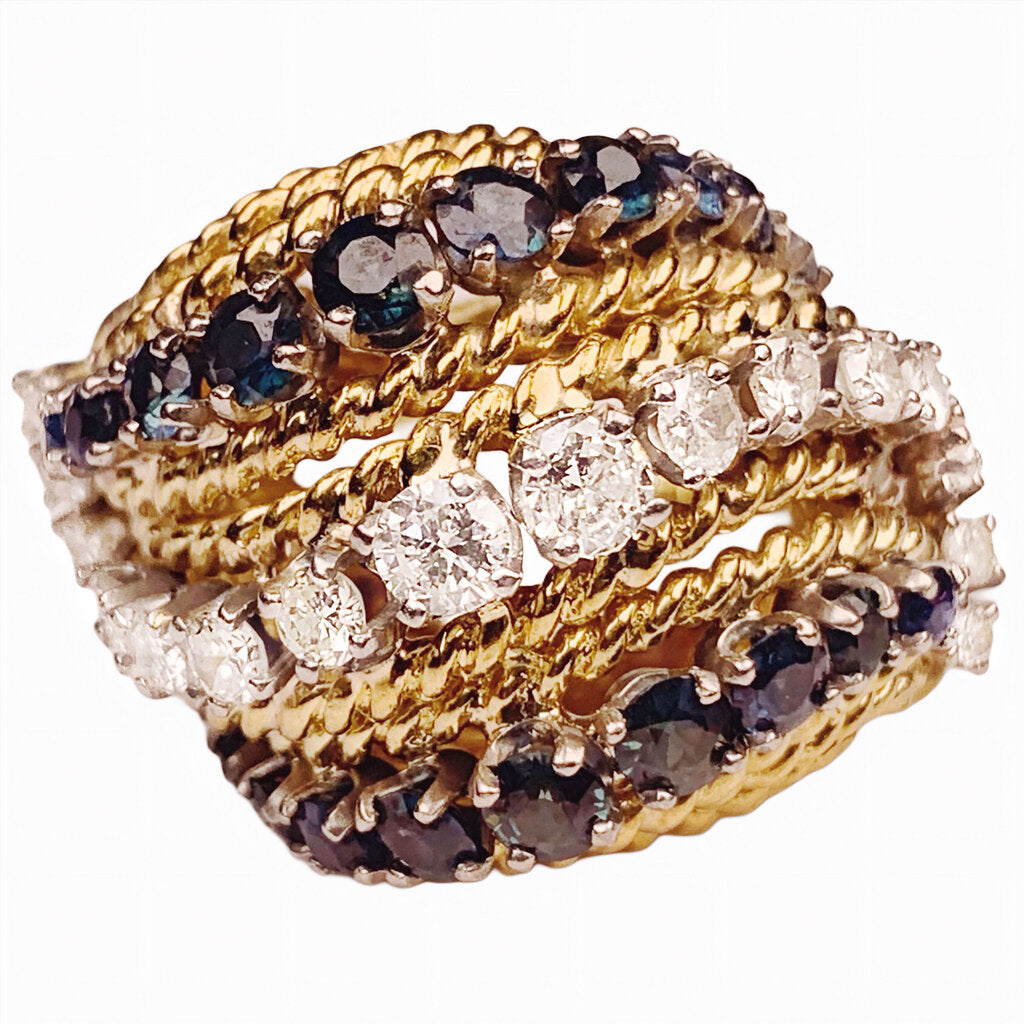 Sapphire & Diamond Bombe Ring in 18Kt Gold