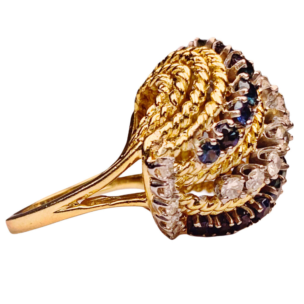 Sapphire & Diamond Bombe Ring in 18Kt Gold