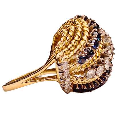 Sapphire & Diamond Bombe Ring in 18Kt Gold