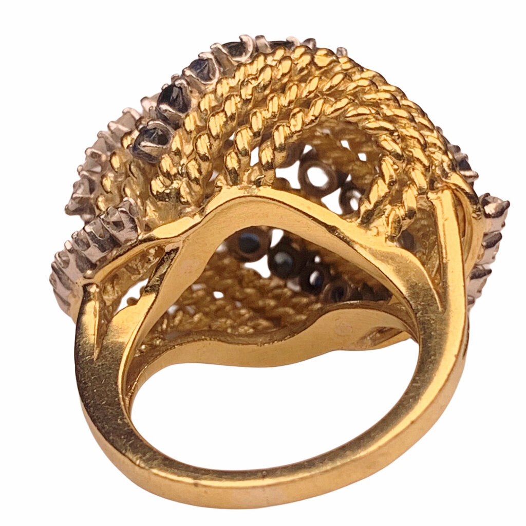 Sapphire & Diamond Bombe Ring in 18Kt Gold