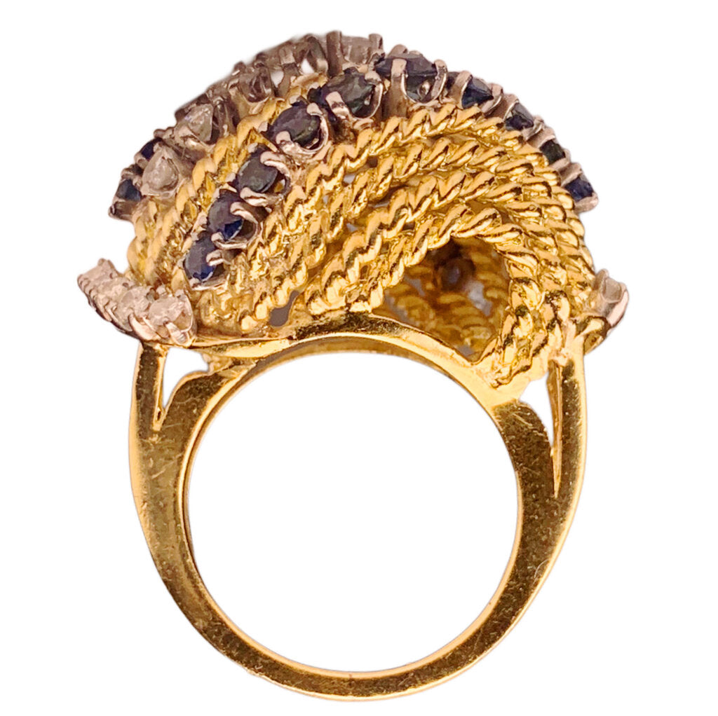 Sapphire & Diamond Bombe Ring in 18Kt Gold