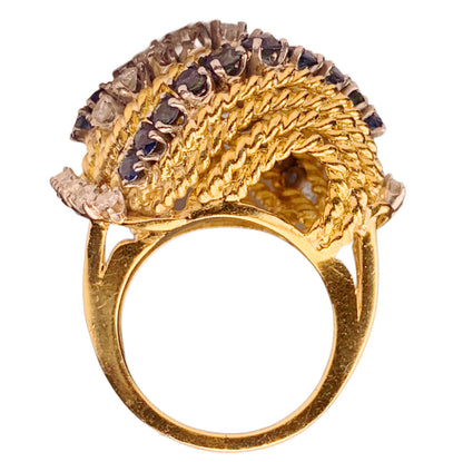 Sapphire & Diamond Bombe Ring in 18Kt Gold