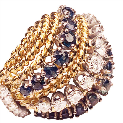 Sapphire & Diamond Bombe Ring in 18Kt Gold