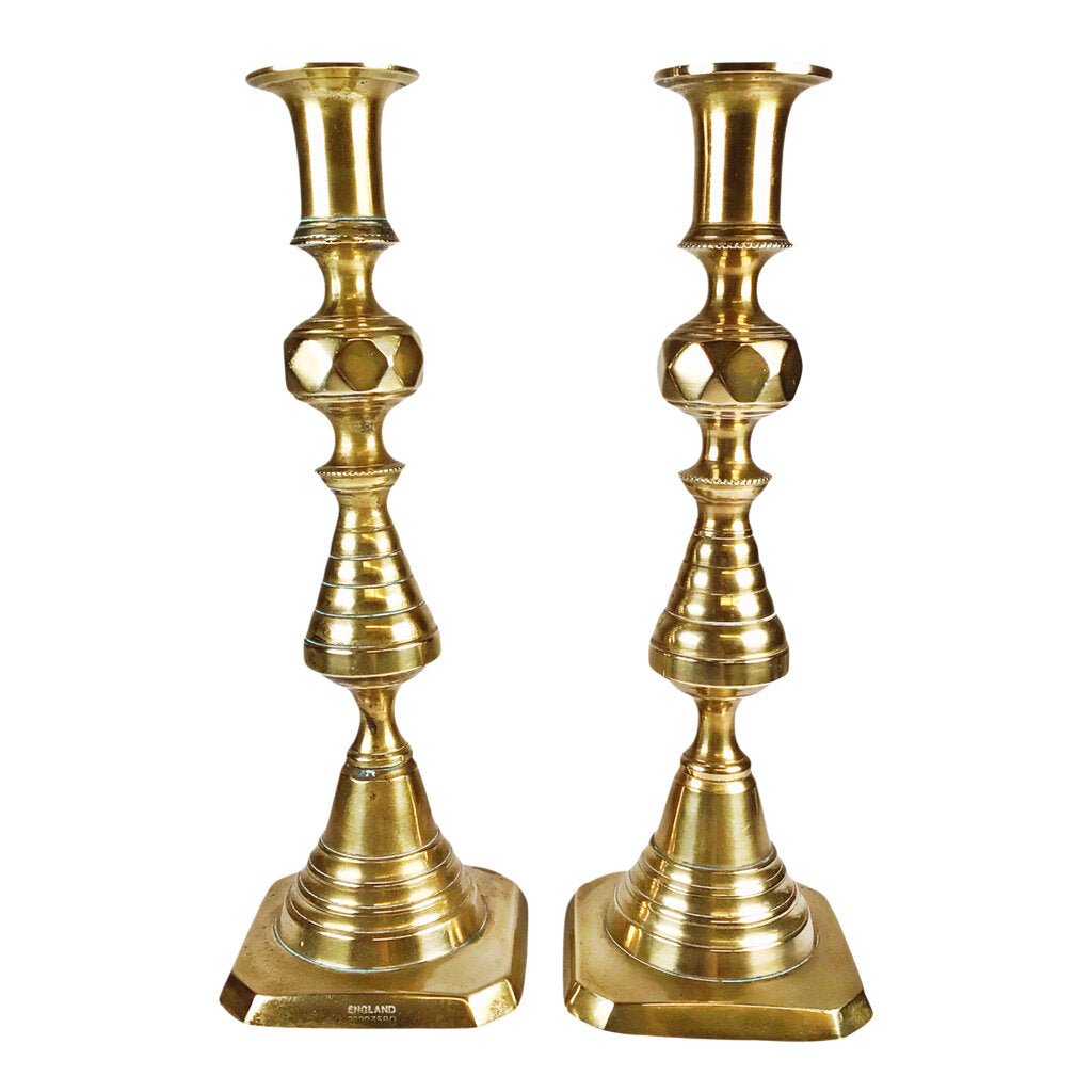 Pair of Antique English Victorian Brass Candlesticks