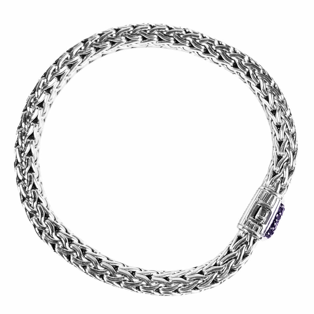 John Hardy Icon Braided Sterling Bracelet w. Amethyst-Set Clasp