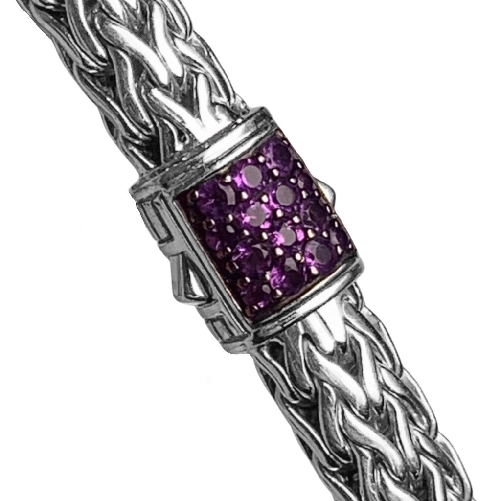 John Hardy Icon Braided Sterling Bracelet w. Amethyst-Set Clasp