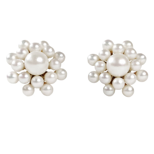 Pearl Cluster Earrings w 18Kt (Tested) Gold Posts & 14Kt Backs