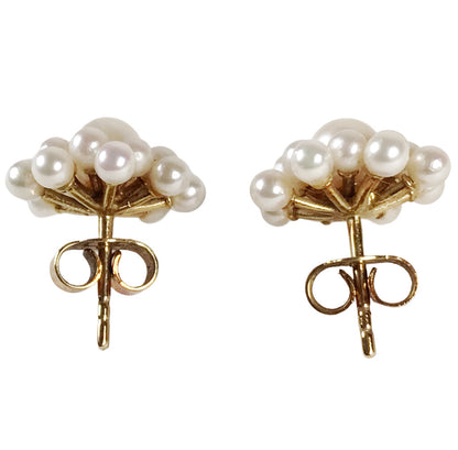 Pearl Cluster Earrings w 18Kt (Tested) Gold Posts & 14Kt Backs