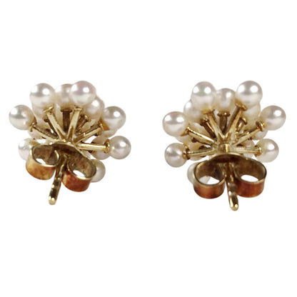 Pearl Cluster Earrings w 18Kt (Tested) Gold Posts & 14Kt Backs