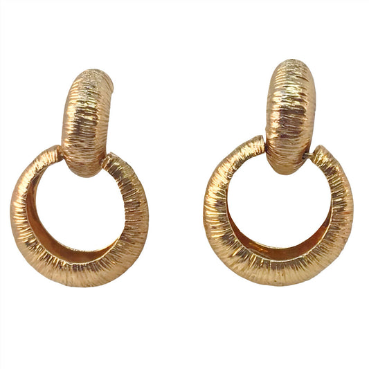 14K Gold Grooved Vintage Double Hoop Earrings