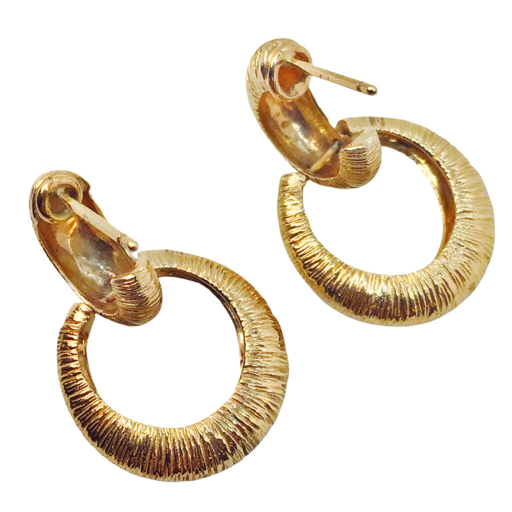 14K Gold Grooved Vintage Double Hoop Earrings