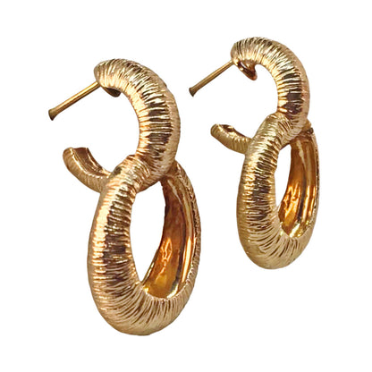 14K Gold Grooved Vintage Double Hoop Earrings