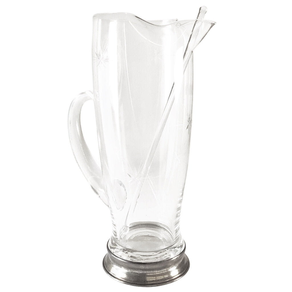 Wallace Sterling-Mounted Starburst Glass Bar Pitcher