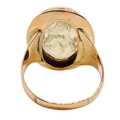 14Kt Gold Ring Set w. Alto Rilievo Carved Yellow Gemstone