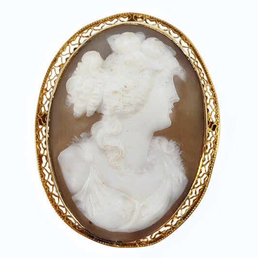 Shell Cameo Classical Female Profile in 10Kt Gold