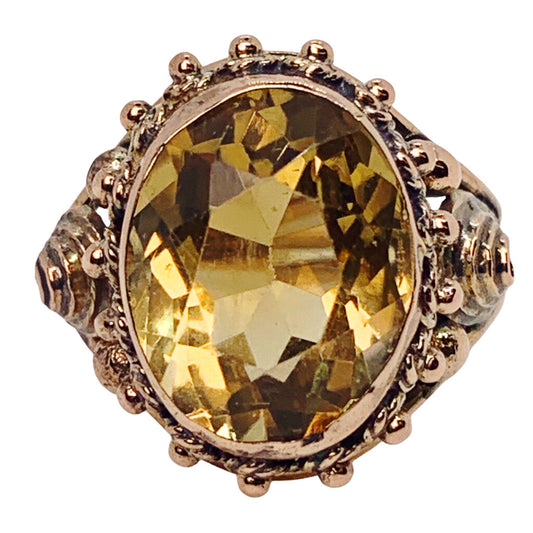 Vintage Faceted Citrine Ring in 12Kt Bi-Color Gold