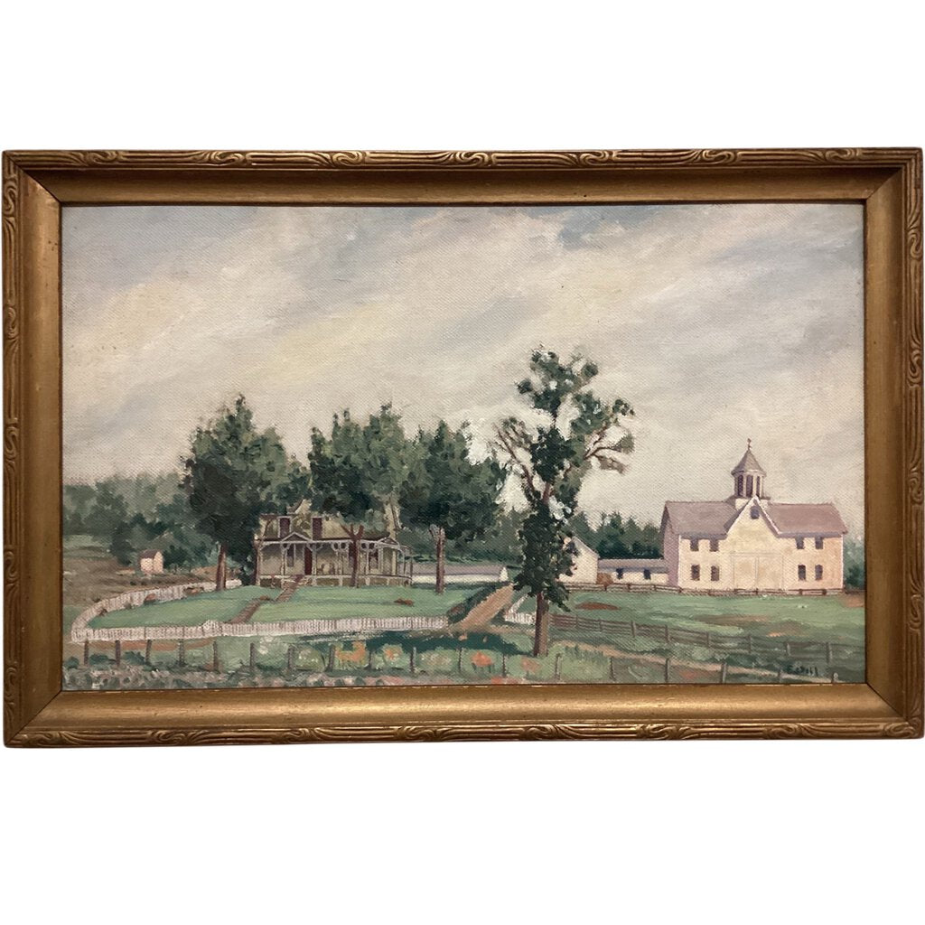 American Farm Scene. Indistinctly Signed. Early 20th c. Oil on Board